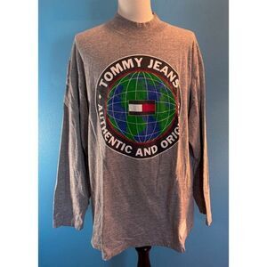 VTG Y2K USA Made Tommy Jeans Long Sleeve Tee T-Shirt World Globe Graphics XXL
